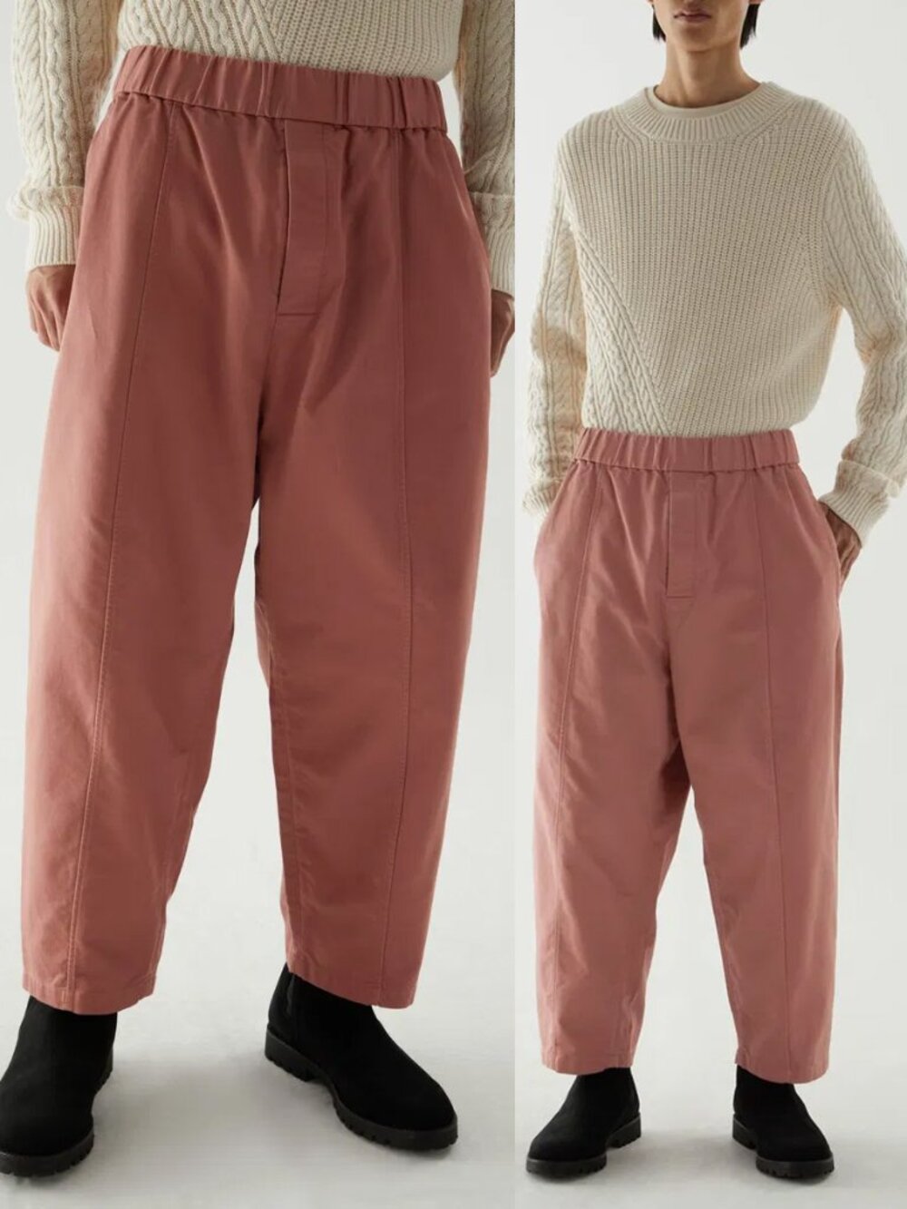 COS Men's L Dropped Crotch Cotton Trousers Pants Pull On Baggy Barrel Pink $99